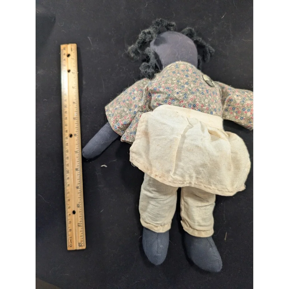 Antique Primitive Cloth Rag Doll‎ Woodrow Wilson Campaign Pin Floral Dress 12in